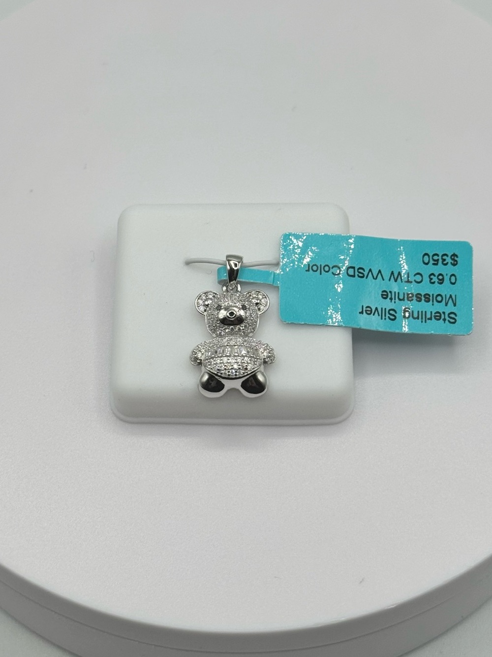 Sterling Silver Teddy Bear Moissanite Pendant